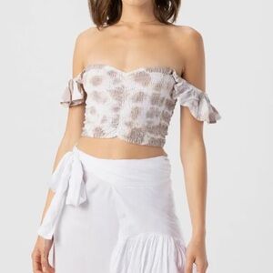 NWT Revolve Tiare Hawaii Hollie Tie Dye Smocked Crop Top Off Shoulder S/M